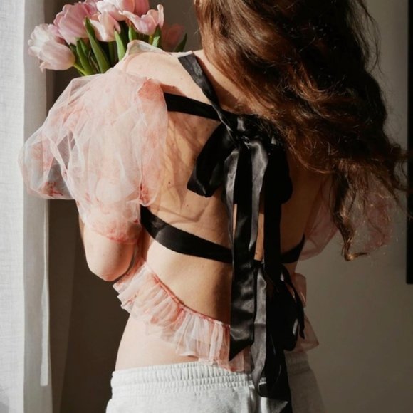 NWT Simone Rocha x HM Printed Tulle Top in Pink sz XS - Picture 3 of 9